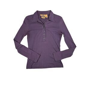Tory Burch Womens Size XS Polo Top Purple Long Sleeve 100% Pima Cotton Pullover